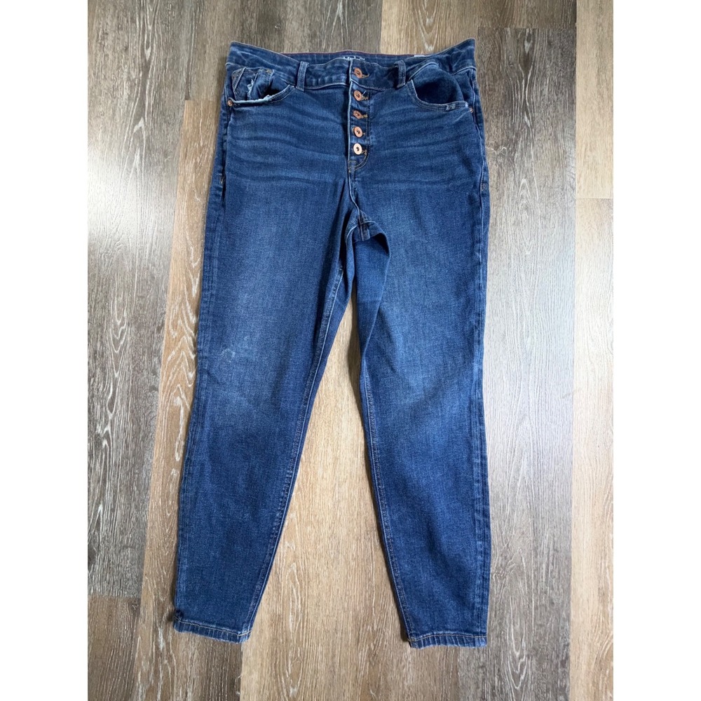 Edgely Skinny Jeans Womens 16 Regular Blue High Rise Exposed Button Fly Stretch
